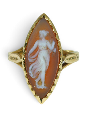 Antique Edwardian Solid 9ct Yellow Gold Carnelian Cameo Dress Ring Size 3.5 G 45