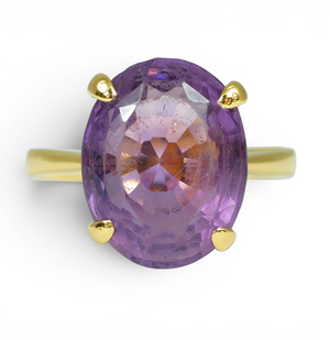 Vintage Solid 18 Yellow Gold & Oval Amethyst Cocktail Dress Ring Size 8 P 56