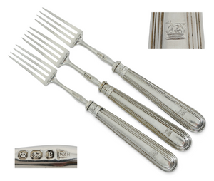 Antique Victorian 1897 Set of 3 Sterling Silver Dessert Forks Old English Thread