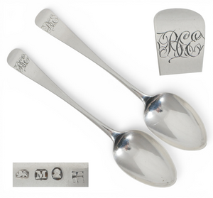 Antique Georgian 1807 Pair Sterling Silver Teaspoons Spoons Old English Bateman