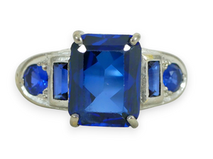 Antique Vintage Solid 18ct White Gold & Blue Sapphire Dress Ring Size 8 P 56 750