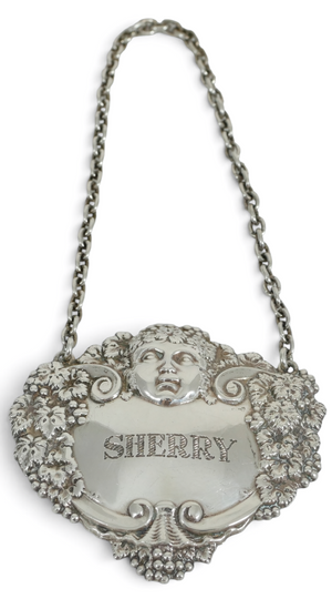 Antique Vintage 1957 Sterling Silver Sherry Decanter Bottle Tag Label Spirit T&S
