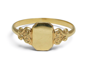 Vintage Solid 9ct Yellow Gold Childs Small Blank Signet Band Ring Size 4.5 I 48