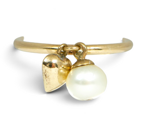 Modern Solid 9ct Yellow Gold Pearl & Love Heart Charm Dress Ring Size 8 P 56 375