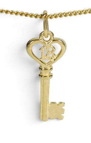 Vintage Solid 9ct Yellow Gold 18th Birthday 21mm Heart Key Bracelet Charm 18 375