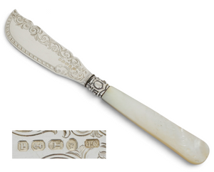 Antique Victorian 1864 Sterling Silver & MOP Master Butter Knife Letter Opener