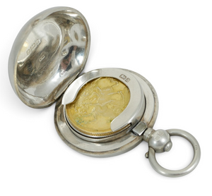 Antique Edwardian 1900 Sterling Silver Full Gold Sovereign Coin Holder Case Fob