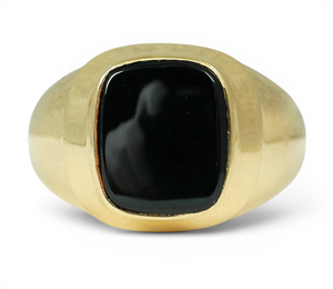 Quality Unisex Solid 9ct Yellow Gold & Onyx Panel Signet Ring Size 10 T 61 Mens