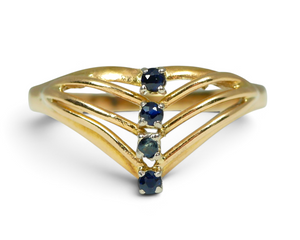 Solid 14ct Yellow Gold Natural Blue Sapphire Tiara Dress Ring Size 8.5 Q 58 585