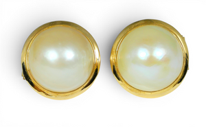 Pair of Solid 14ct Yellow Gold 13mm Mabe Pearl Stud Post Omega Clip Earrings Set