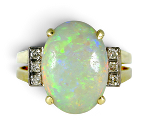 Vintage 14ct Yellow Gold Solid White Opal & Diamond Dress Ring Size 6.5 M 52 585