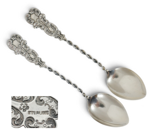 Antique Vintage Pair of Sterling Silver Demitasse Coffee Spoons Teaspoons Set