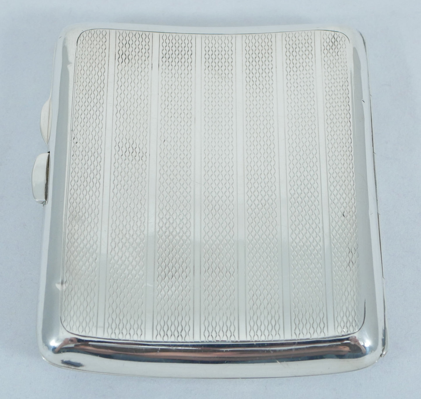 Antique Art Deco 1938 Sterling Silver Cigarette Card Case Hip Curve Engine Turn