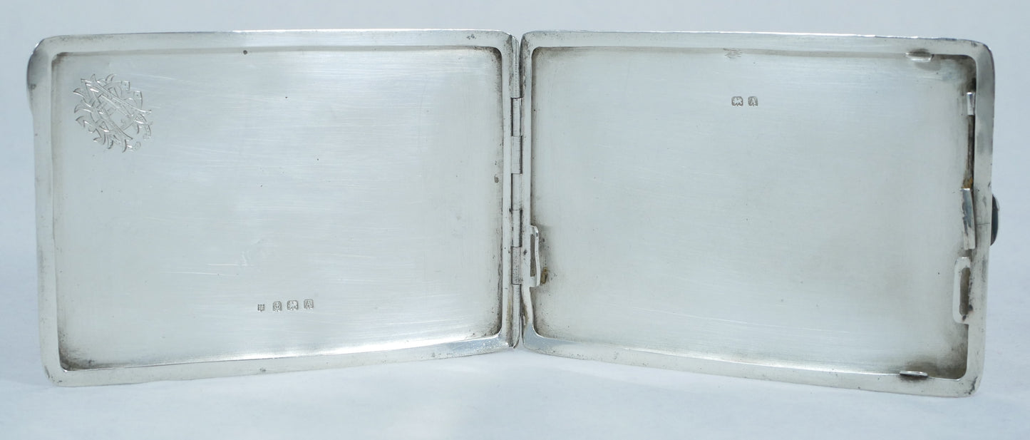 Antique Art Deco 1925 Large Sterling Silver Cigarette Card Case Engine Turned