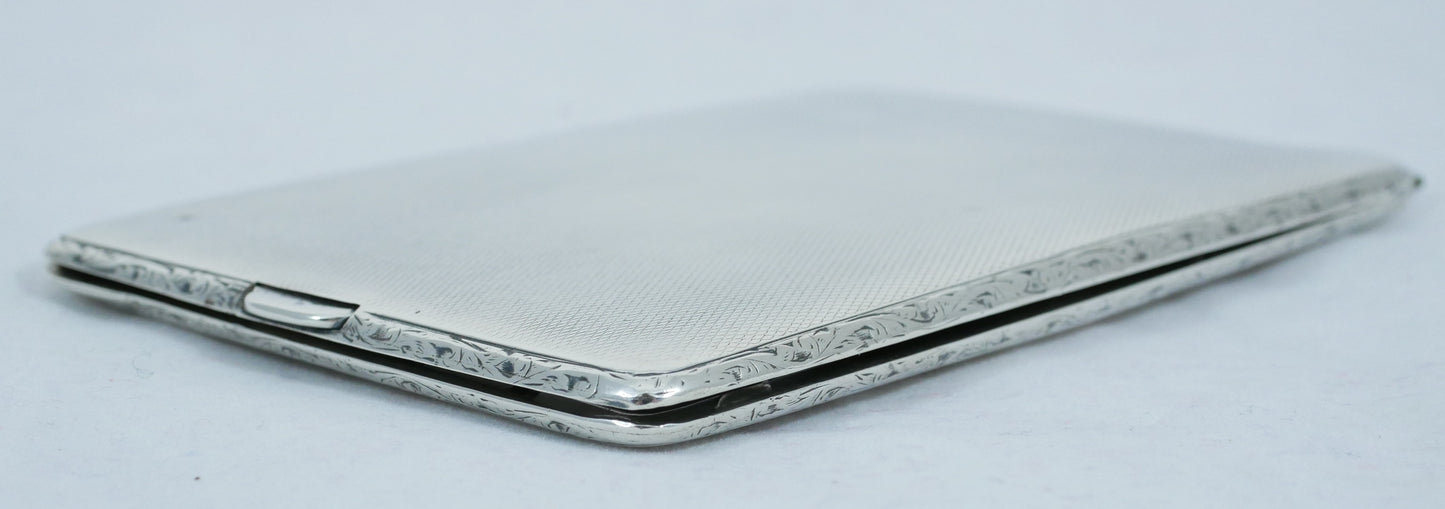 Antique Art Deco 1925 Large Sterling Silver Cigarette Card Case Engine Turned