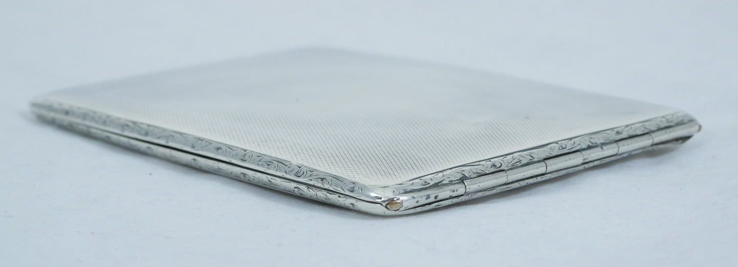 Antique Art Deco 1925 Large Sterling Silver Cigarette Card Case Engine Turned