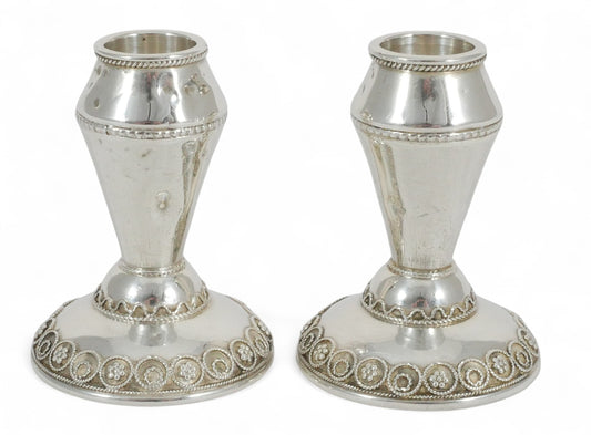 Vintage Pair of Zadok Arts Israel Sterling Silver Small Candlesticks Candle Set