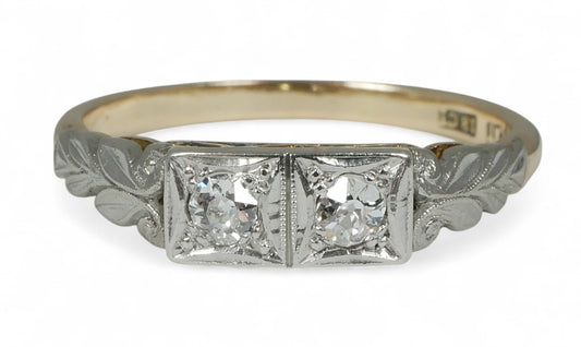 Antique Solid 18ct Yellow Gold & Platinum Toi et Moi 2 Diamond Ring Size 8 P 56
