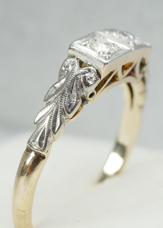 Antique Solid 18ct Yellow Gold & Platinum Toi et Moi 2 Diamond Ring Size 8 P 56