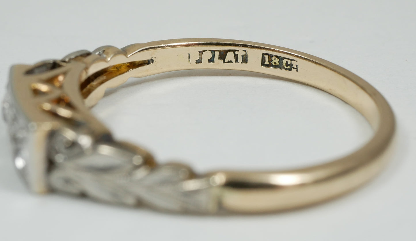 Antique Solid 18ct Yellow Gold & Platinum Toi et Moi 2 Diamond Ring Size 8 P 56