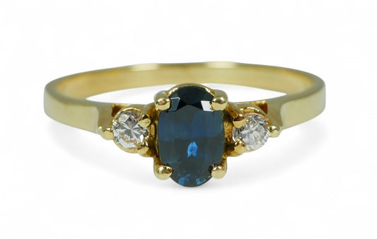 Modern Solid 18ct Yellow Gold Natural Blue Sapphire Dress Ring Size 6.5 M 52