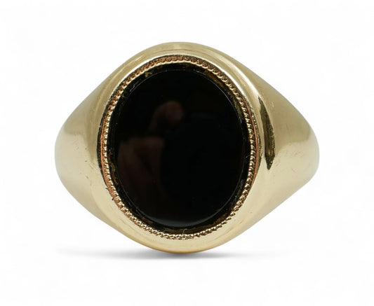 Antique Vintage Solid 12ct Yellow Gold & Oval Onyx Signet Dress Ring Size 8 P 56