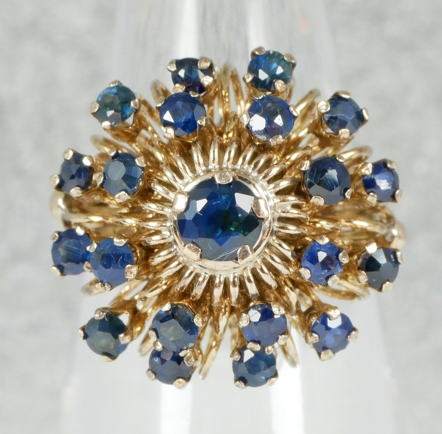 Vintage 9ct Yellow Gold Sapphire Thai Princess Cluster Cocktail Dome Ring 6 L 51