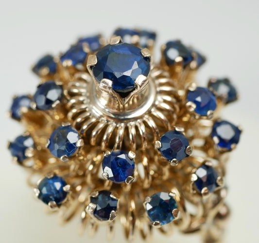 Vintage 9ct Yellow Gold Sapphire Thai Princess Cluster Cocktail Dome Ring 6 L 51