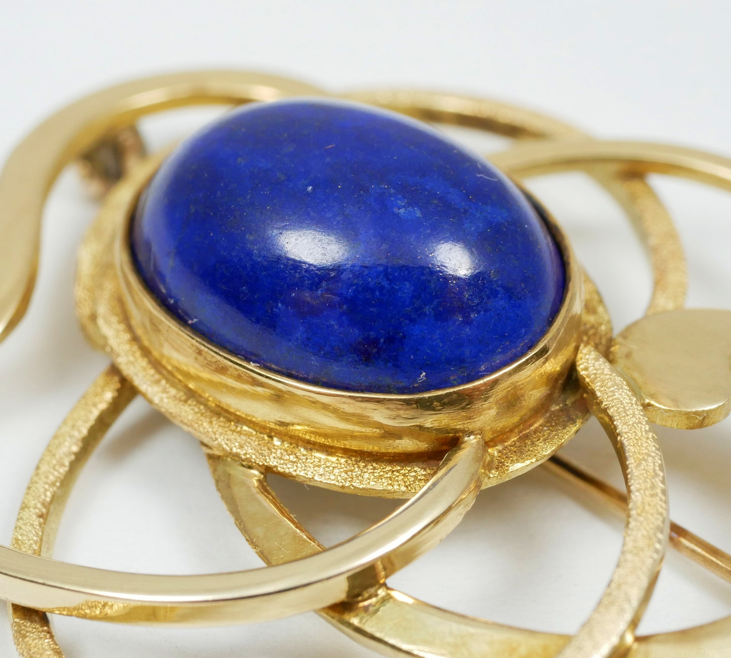 Vintage Heavy Solid 9ct Yellow Gold Lapis Lazuli Cabochon Brooch Pin 11.94gm 375