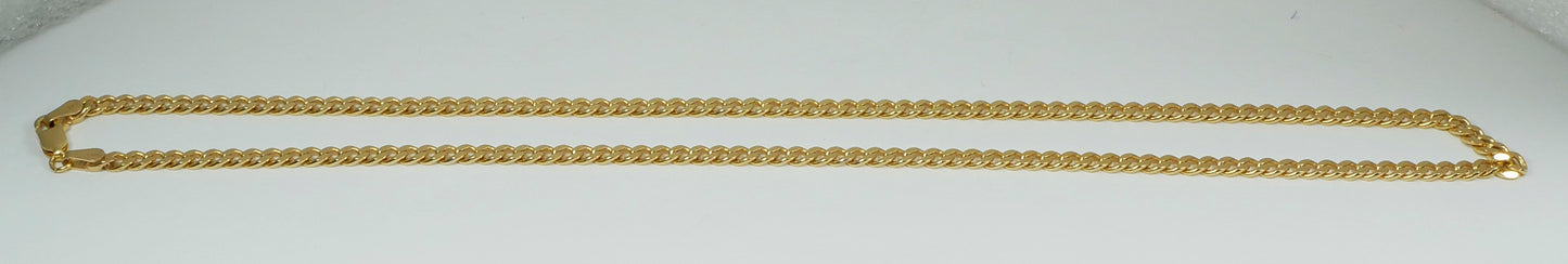 Heavy Solid 9ct Yellow Gold 3mm Cuban Link 45cm 17.7" Unisex Necklace Chain 12gm