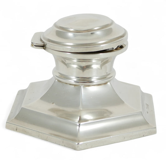 Antique Art Deco 1920 Sterling Silver Hexagonal Capstan Inkwell Ink Well Desk