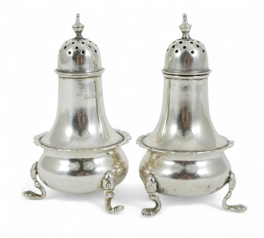Antique Edwardian 1901 Pair of Sterling Silver Pepper Pots Salt Shaker Set W&H