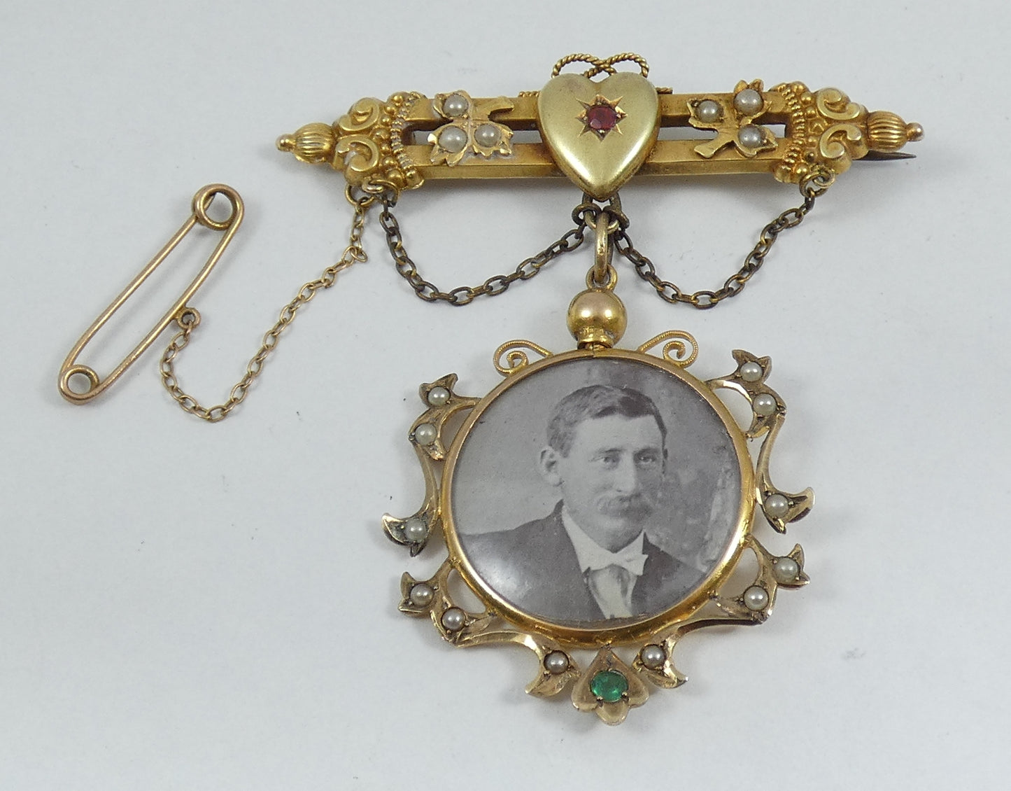 Antique 1900 Solid 9ct Yellow Gold Mourning Brooch Hair Locket Set Pendant Chain