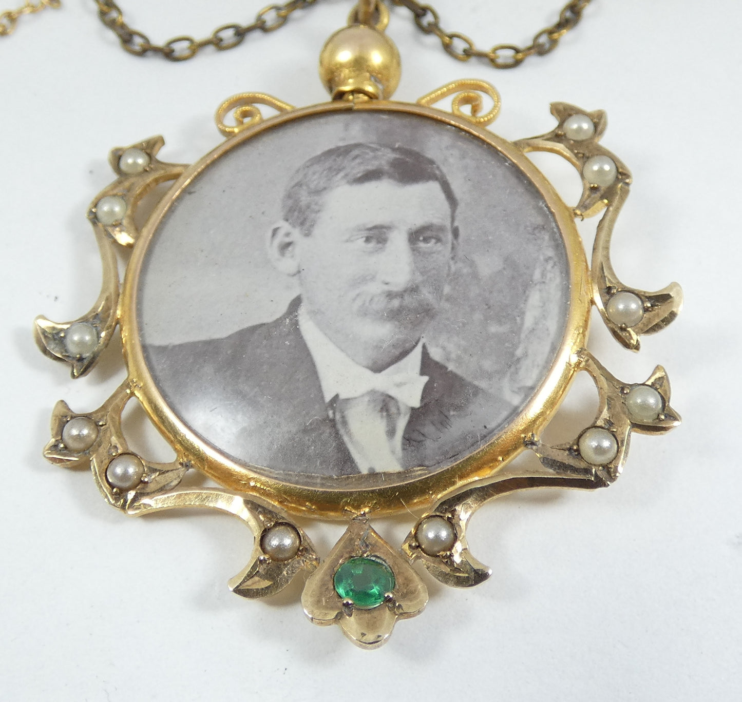 Antique 1900 Solid 9ct Yellow Gold Mourning Brooch Hair Locket Set Pendant Chain