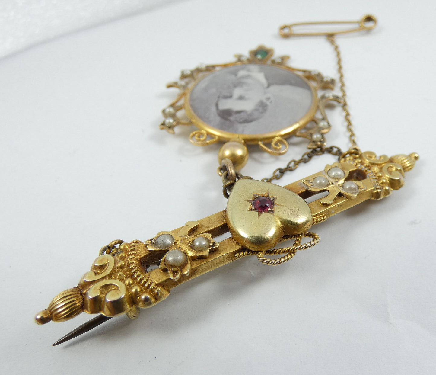Antique 1900 Solid 9ct Yellow Gold Mourning Brooch Hair Locket Set Pendant Chain
