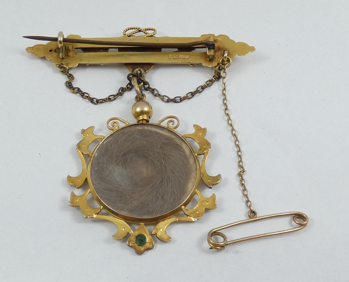 Antique 1900 Solid 9ct Yellow Gold Mourning Brooch Hair Locket Set Pendant Chain