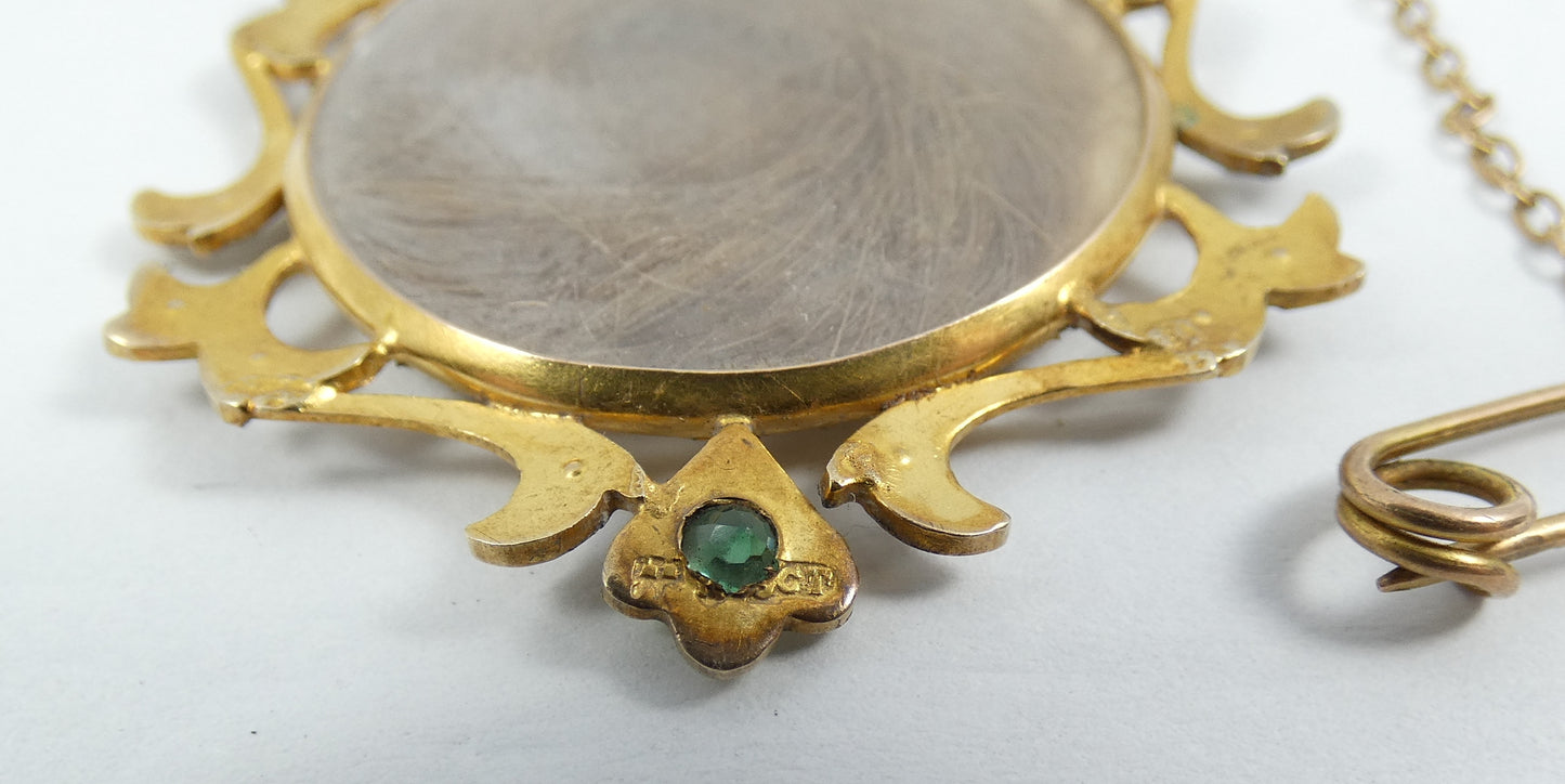 Antique 1900 Solid 9ct Yellow Gold Mourning Brooch Hair Locket Set Pendant Chain