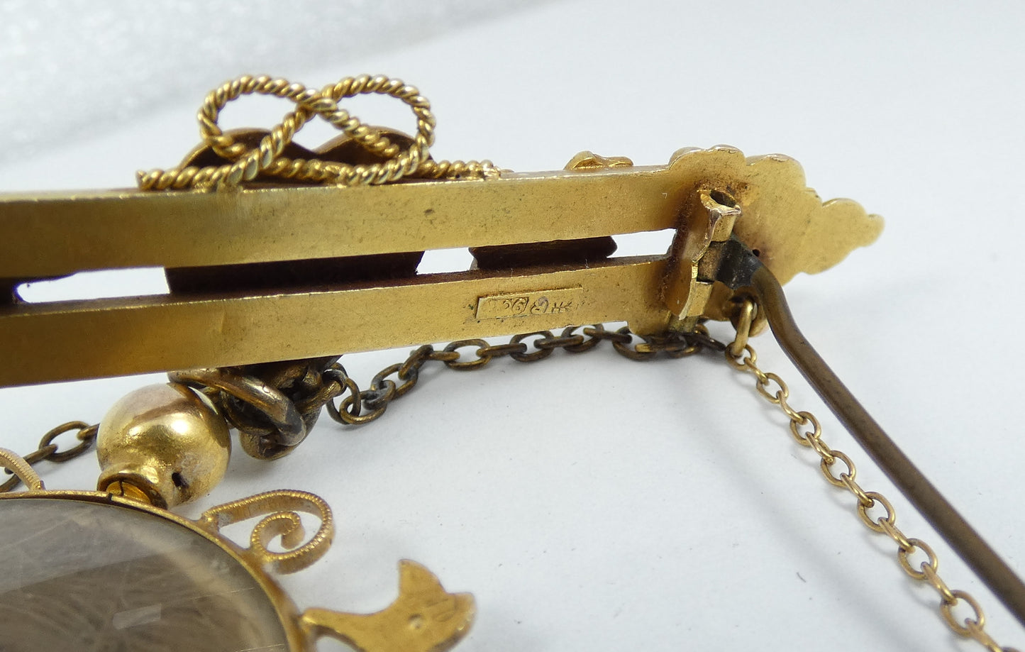 Antique 1900 Solid 9ct Yellow Gold Mourning Brooch Hair Locket Set Pendant Chain