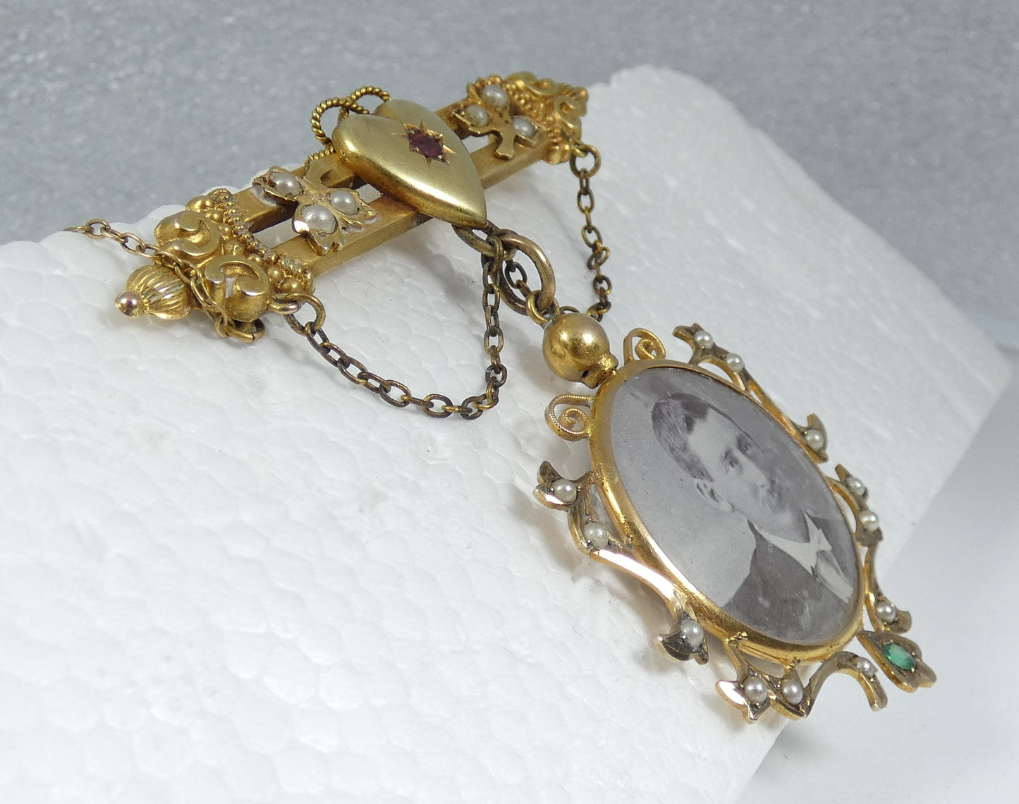 Antique 1900 Solid 9ct Yellow Gold Mourning Brooch Hair Locket Set Pendant Chain