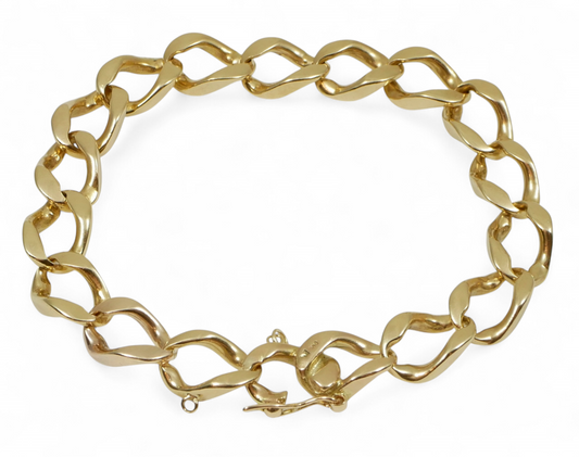 Heavy Solid 9ct Yellow Gold 21cm 8" Chunky 9mm Cuban Link Chain Bracelet 26.5gm