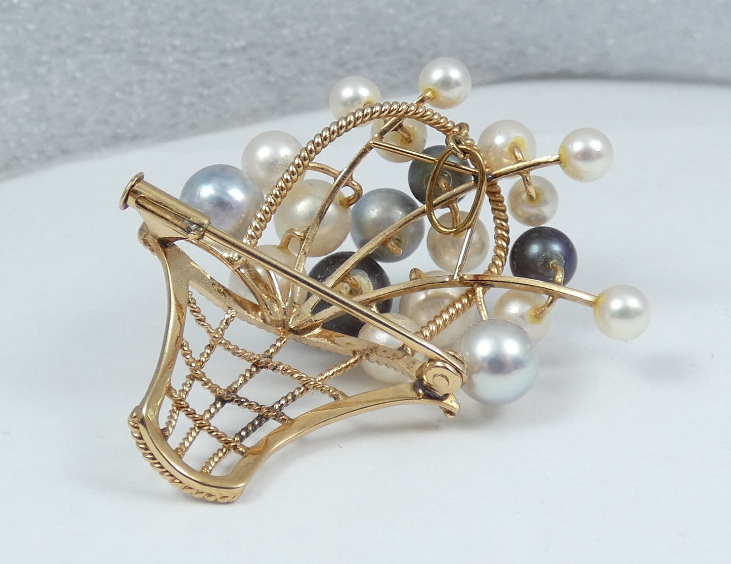 Vintage 14ct Yellow Gold Multicolour Cultured Pearl Brooch Pendant Earrings Set