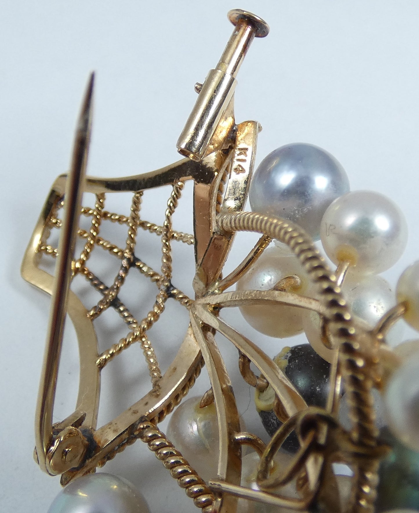 Vintage 14ct Yellow Gold Multicolour Cultured Pearl Brooch Pendant Earrings Set