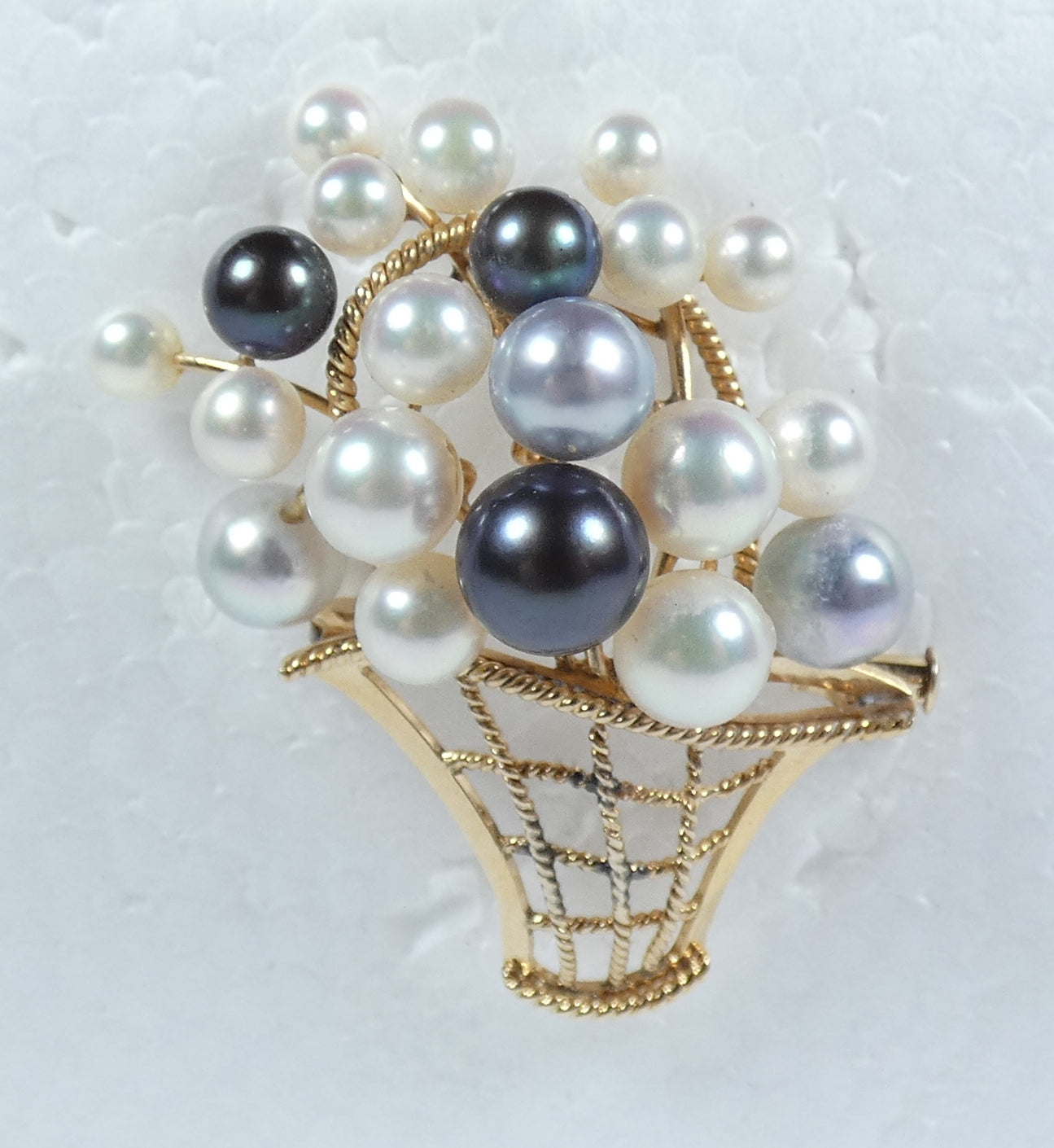Vintage 14ct Yellow Gold Multicolour Cultured Pearl Brooch Pendant Earrings Set