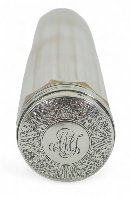Antique Art Deco 1923 Sterling Silver Faceted Glass Tall Hairpin Pin Bottle Jar