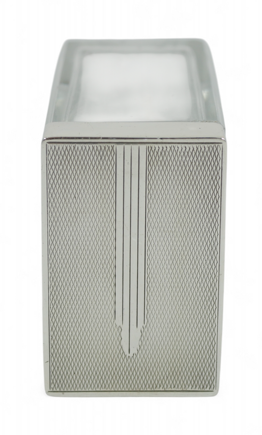 Antique Art Deco 1937 Sterling Silver Rectangular Glass Hairpin Pin Bottle Jar