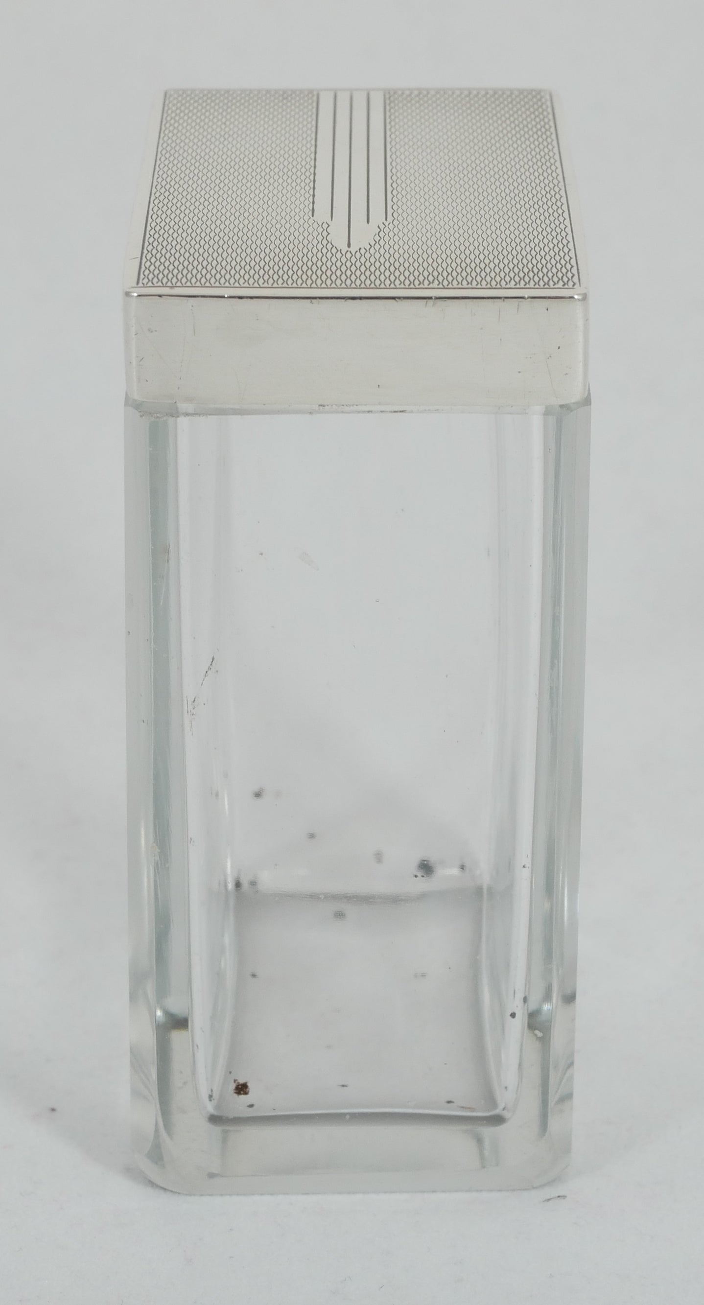 Antique Art Deco 1937 Sterling Silver Rectangular Glass Hairpin Pin Bottle Jar
