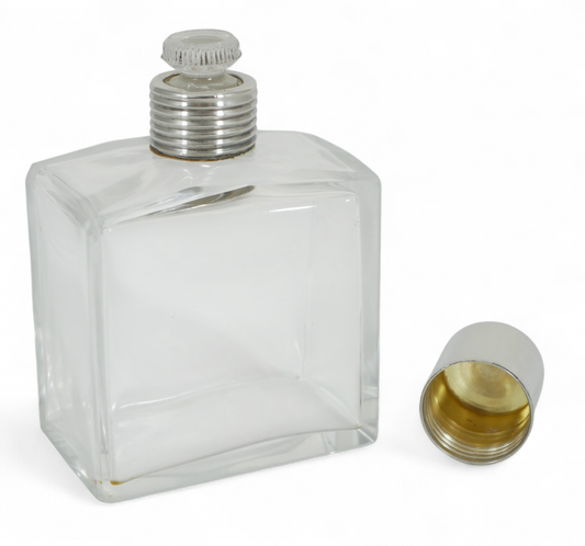 Antique Art Deco 1937 Sterling Silver Rectangular Glass Perfume Scent Bottle Jar