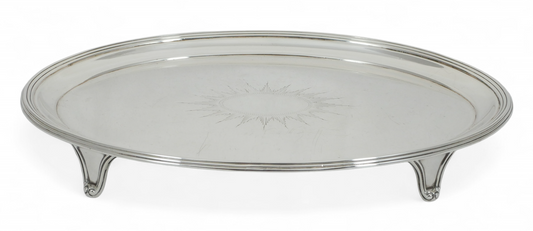 Antique Art Deco 1929 Sterling Silver 31cm 12" Oval Footed Serving Tray Salver