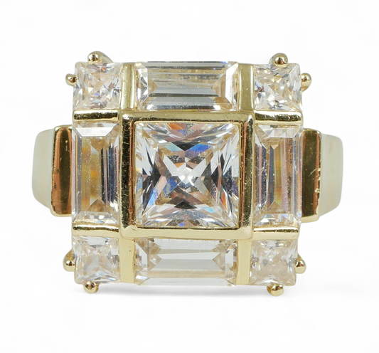 Modern Solid 14ct Yellow Gold Princess Cut Engagement Cluster Ring Size 6.5 M 52