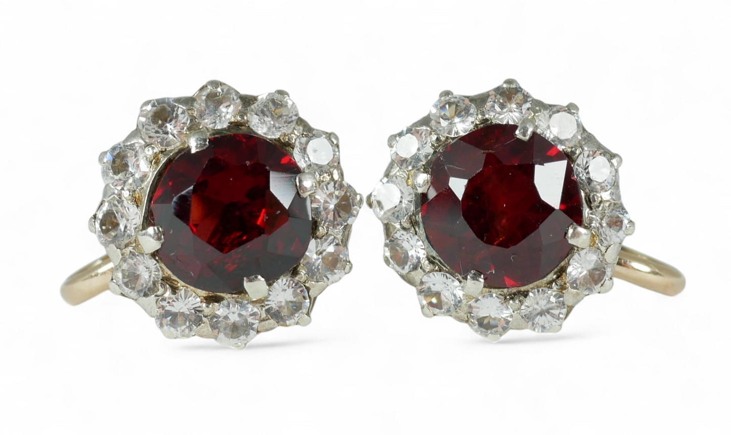 Vintage Set of Solid 9ct Yellow Gold Garnet Sapphire Cluster Screw Back Earrings